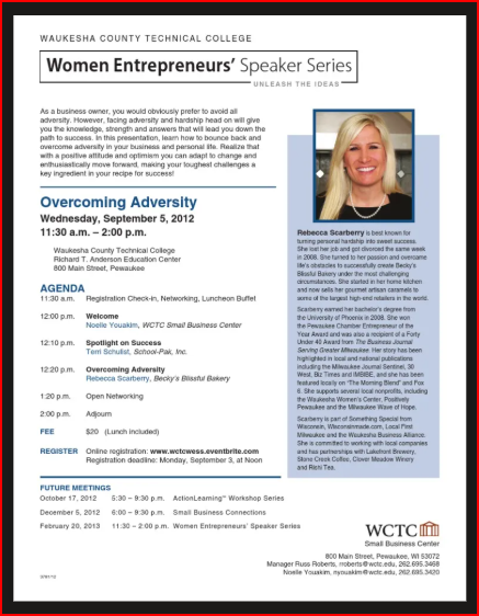 WCTC, Women Entrepreneurs' Speaker Series, "Overcoming Adversity" photo